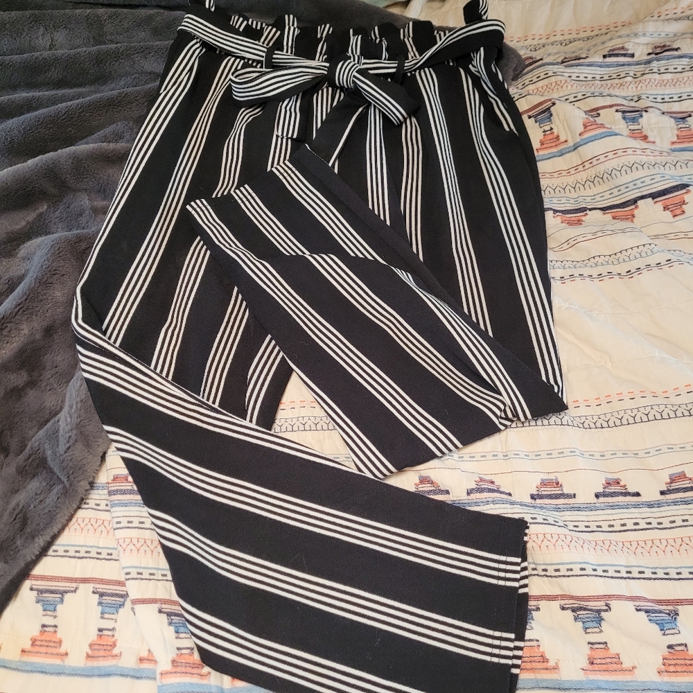 Striped paper bag waist dress pants